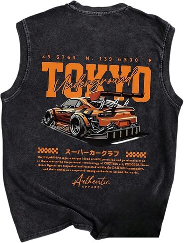 Men's Letter Graphic Washed Tank Top Sleeveless Crewneck Going Out Y2K Party Shirt Streetwear in Saudi Arabia