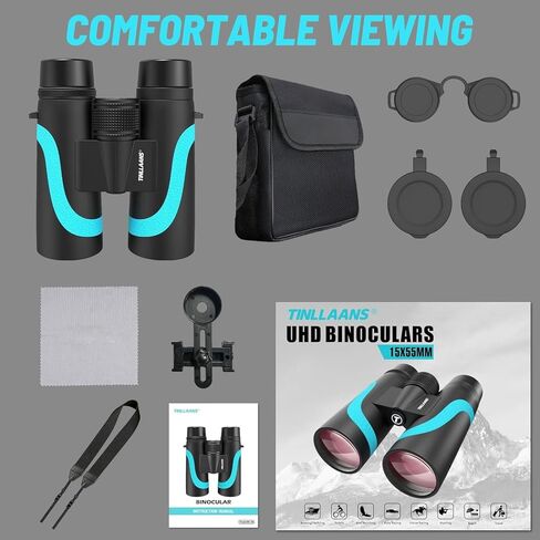 15x55 HD Binoculars for Adults High Powered,8° Wide Angle Binoculars,367/1000yds,BAK4 Prism FMC Lens,IPX7 Waterproof Binoculars for Bird Watching Hiking Travel Sports with Phone Adapter in Kuwait