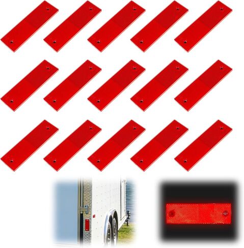 PSLER 15-Pack Red Rectangular Safety Reflectors, Universal High-Visibility Markers with Dual-Mounting (Adhesive & Screw-On) for Trailers, Driveway Posts, and RVs - Weather-Resistant ABS in Saudi Arabia