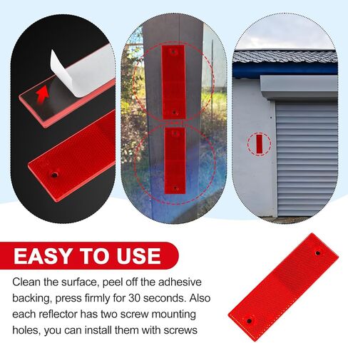 PSLER 15-Pack Red Rectangular Safety Reflectors, Universal High-Visibility Markers with Dual-Mounting (Adhesive & Screw-On) for Trailers, Driveway Posts, and RVs - Weather-Resistant ABS in Saudi Arabia