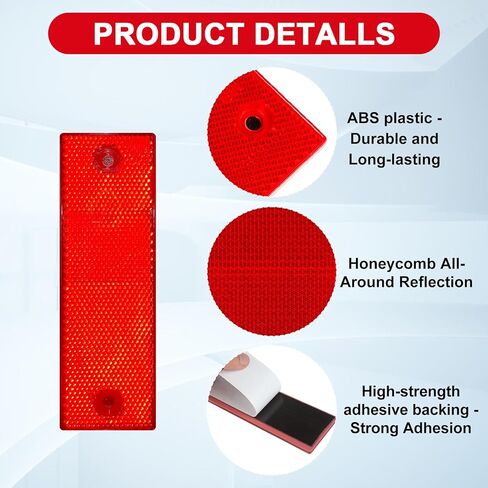 PSLER 15-Pack Red Rectangular Safety Reflectors, Universal High-Visibility Markers with Dual-Mounting (Adhesive & Screw-On) for Trailers, Driveway Posts, and RVs - Weather-Resistant ABS in Saudi Arabia