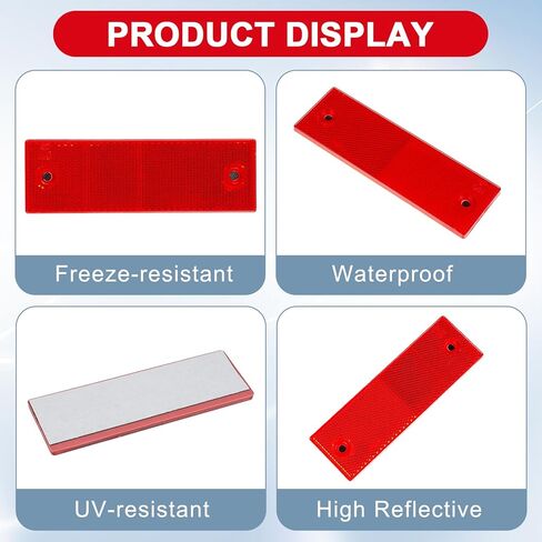 PSLER 15-Pack Red Rectangular Safety Reflectors, Universal High-Visibility Markers with Dual-Mounting (Adhesive & Screw-On) for Trailers, Driveway Posts, and RVs - Weather-Resistant ABS in Saudi Arabia