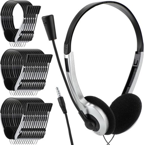 Yunsailing 30 Pack Classroom Headphones with Microphone School Student Kids Headphones Bulk Class Set Lightweight Adjustable Earphones on Ear with 3.5 mm Jack (Metal Stem) in Saudi Arabia