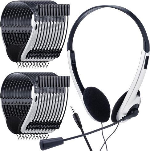 Yunsailing 30 Pack Classroom Headphones with Microphone School Student Kids Headphones Bulk Class Set Lightweight Adjustable Earphones on Ear with 3.5 mm Jack (Metal Stem) in Saudi Arabia