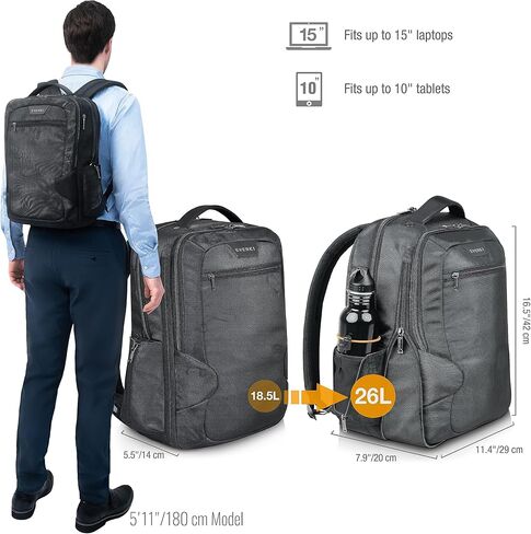 EVERKI ECO Studio Expandable Backpack (EKP118E-ECO) with Orange Accessory Pouch - Expandable Laptop Backpack with 15" Compartment, 26L Capacity - Expandable Backpack & Accessory Pouch Bundle in Kuwait