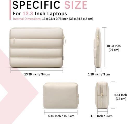 TECOOL Waterproof Puffy Laptop Case 13.3 Inch Sleeve for MacBook Neo MacBook Air 13 13.6 M5 M4 M3 M2 M1,MacBook Pro 14/13 M5 M4 M3 M2 M1,HP Lenovo Dell 13.3" Computer Case with Pocket & Small Bag-Sand in Saudi Arabia