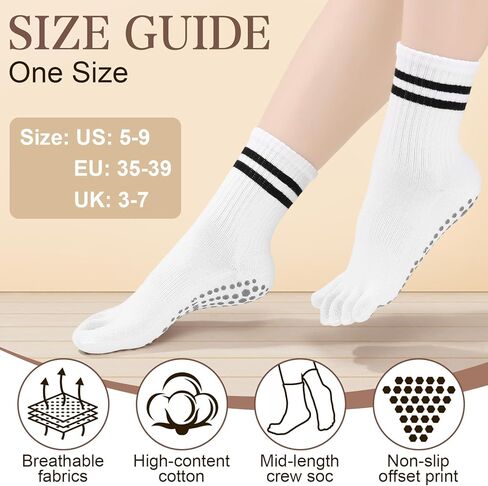 6 Pairs Pilates Socks for Women, Non Slip Five Toes Grippy Yoga Socks Striped Athletic Crew Slipper Sock for Hospital Barre Sticky Gym Barefoot Workout in Saudi Arabia