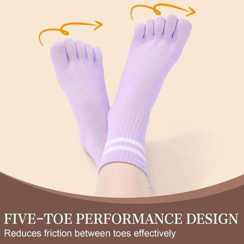 6 Pairs Pilates Socks for Women, Non Slip Five Toes Grippy Yoga Socks Striped Athletic Crew Slipper Sock for Hospital Barre Sticky Gym Barefoot Workout in Saudi Arabia