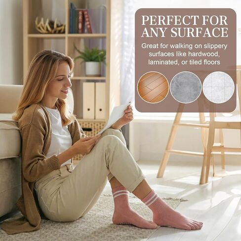 6 Pairs Pilates Socks for Women, Non Slip Five Toes Grippy Yoga Socks Striped Athletic Crew Slipper Sock for Hospital Barre Sticky Gym Barefoot Workout in Saudi Arabia