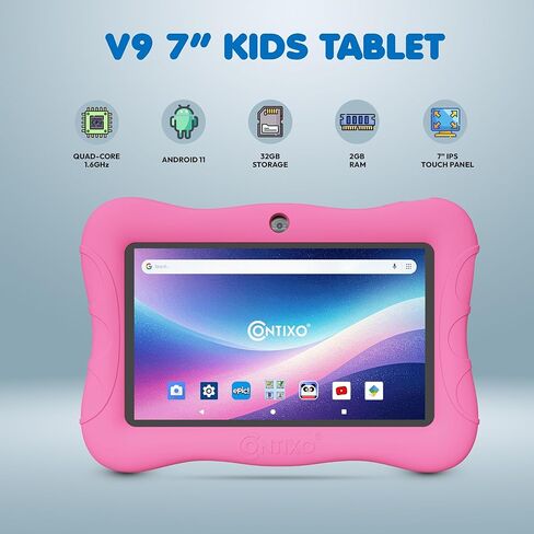 Contixo 7 inch Kids Tablet Bundle, Android Tablet and Kids Wired Headphones, Toddler Tablet with 50+ Disney Storybooks & Stickers, WiFi, 32GB ROM, Learning Tablet for Kids, Purple in Kuwait