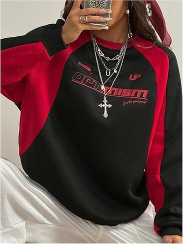 SOLY HUX Women's Letter Graphic Sweatshirt Color Block Long Sleeve Crewneck Casual Fall Pullover Tops in Saudi Arabia