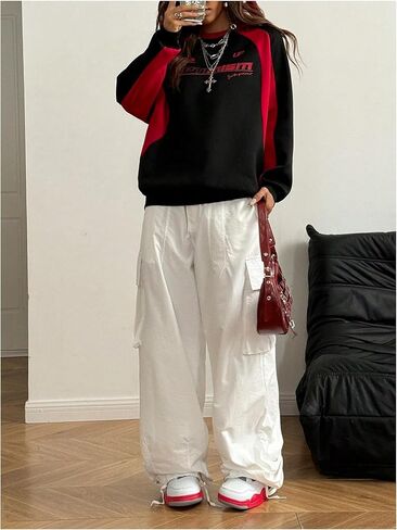 SOLY HUX Women's Letter Graphic Sweatshirt Color Block Long Sleeve Crewneck Casual Fall Pullover Tops in Saudi Arabia