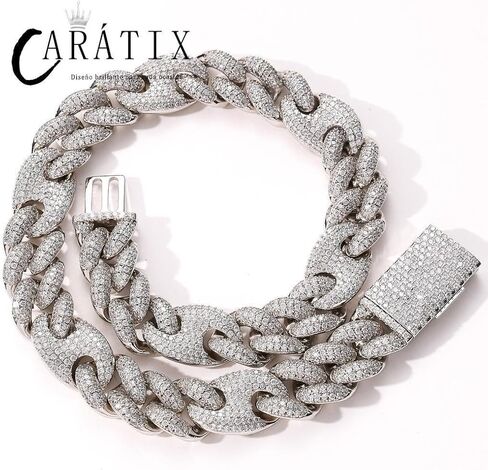 CARÁTIX 20mm Coffee Bean Cuban Link Chain Necklace – 5A+ CZ Iced Out Heavy Hip Hop for Men | Solid Rapper Gift in Saudi Arabia