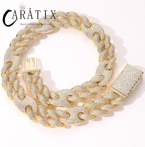 CARÁTIX 20mm Coffee Bean Cuban Link Chain Necklace – 5A+ CZ Iced Out Heavy Hip Hop for Men | Solid Rapper Gift in Saudi Arabia