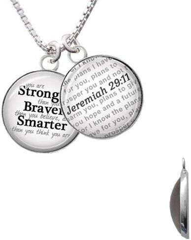 مجوهرات ديلايت سيلفرتون مقببة أقوى وأكثر شجاعة - آية الكتاب المقدس إرميا 29:11 قلادة قبة زجاجية، 18 بوصة + 2 بوصة in Kuwait