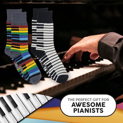 Foozys Men’s Crew Socks | Fun Fancy Piano Keys Themed Fashion Novelty Socks | 2 Pairs Included in Two Colors in Saudi Arabia