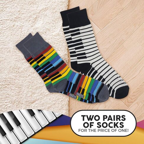 Foozys Men’s Crew Socks | Fun Fancy Piano Keys Themed Fashion Novelty Socks | 2 Pairs Included in Two Colors in Saudi Arabia