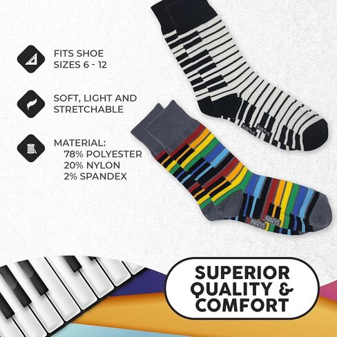 Foozys Men’s Crew Socks | Fun Fancy Piano Keys Themed Fashion Novelty Socks | 2 Pairs Included in Two Colors in Saudi Arabia