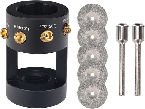 3mirrors ALUMINUM Tungsten Electrode Sharpener Grinder TIG Welding Tool Single Column Open Design w/Cut-Off Slot Multi-Angle &Offsets, Horizontal Hole, 4 Screw Holes &2X CNC Mandrel &5X 25mm Wheels in Kuwait