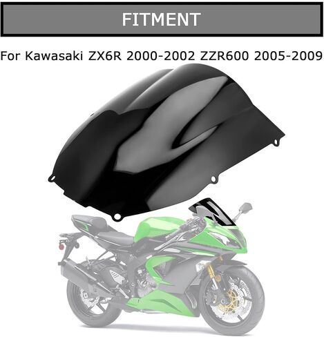 فقاعة مزدوجة لحاجب الرياح للزجاج الأمامي لـ Ninja ZX6R ZX6 636 ZX600E ZX600J 2000-2002 وZZR600 2005-2009، أسود in Saudi Arabia