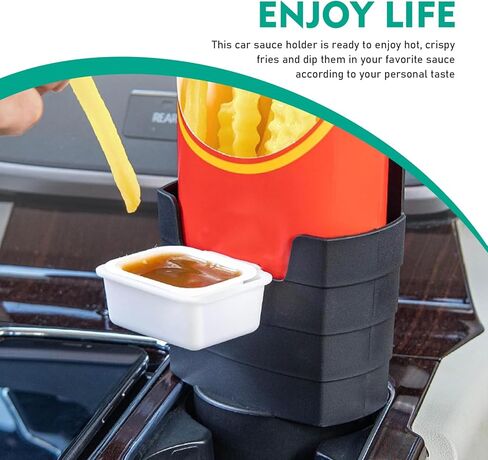 French Fry Holder for Car, Multi-Purpose Centre Console Cup Holder Chip Sauce Jam Organiser, Plug-in Mounting Waterproof Smooth Plastic Accessories, Universal for Most Cars Trucks (Black) in Kuwait