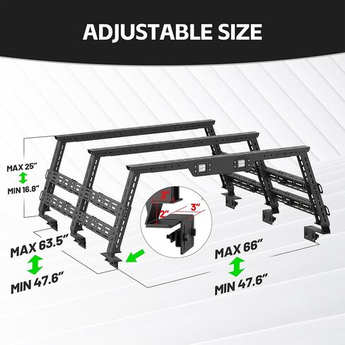 Adjustable 16.8-25" High Bed Racks Truck Rack Cargo Carrier Compatible with Toyota Tacoma/Tundra/Titan/Frontier/Gladiator JT/Ford F-Series/Silverado/Sierra/Dodge Ram in Kuwait