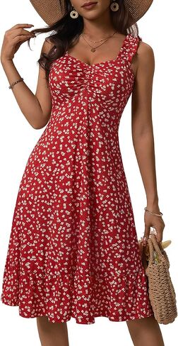 فستان نسائي صيفي متوسط ​​الطول من GUBERRY 2026 بأشرطة مطاطية ورقبة على شكل قلب وجذاب منقوش عليه زهور على شكل حرف a للنساء in Kuwait