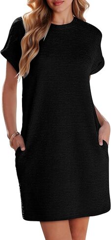 KISSMODA Womens Summer Dresses Casual Short Sleeve Beach Mini Tshirt Dress with Pockets in Saudi Arabia