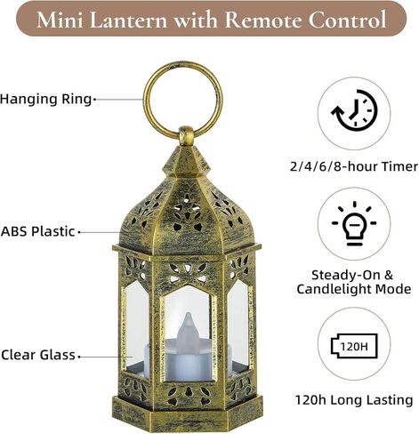 Mini Lanterns with Remote Control: 10 Pcs Gold Lantern with Timer Dimmer Table Centerpieces Decorations for Ramadan Wedding Party Camping Decor in Kuwait
