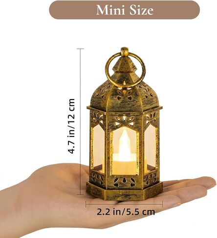 Mini Lanterns with Remote Control: 10 Pcs Gold Lantern with Timer Dimmer Table Centerpieces Decorations for Ramadan Wedding Party Camping Decor in Kuwait