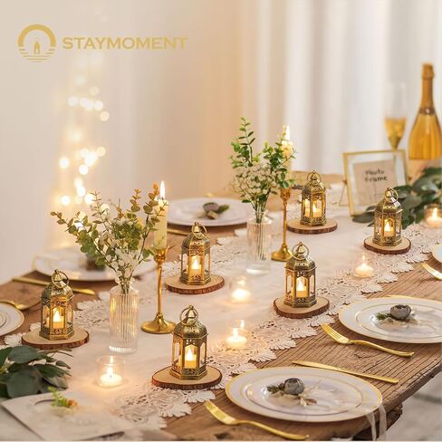 Mini Lanterns with Remote Control: 10 Pcs Gold Lantern with Timer Dimmer Table Centerpieces Decorations for Ramadan Wedding Party Camping Decor in Kuwait