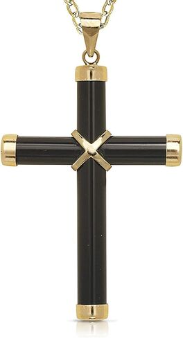 Lucky&Store Black Onyx 14k Gold Cross Charm Pendant/Necklace With 18 Inches Yellow Gold Rope Chain - Religious Cross Pendant in Saudi Arabia
