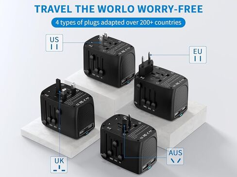 Universal Travel Adapter,adaptador de enchufe de pared internacional de CA de 20 W,cargador de viaje de 2 puertos USB C y 2 puertos USB para EE.UU.UE Reino Unido y Australia in Saudi Arabia