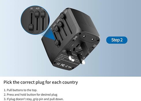 Universal Travel Adapter,adaptador de enchufe de pared internacional de CA de 20 W,cargador de viaje de 2 puertos USB C y 2 puertos USB para EE.UU.UE Reino Unido y Australia in Saudi Arabia