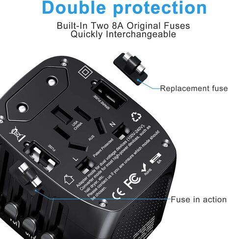 Universal Travel Adapter,adaptador de enchufe de pared internacional de CA de 20 W,cargador de viaje de 2 puertos USB C y 2 puertos USB para EE.UU.UE Reino Unido y Australia in Saudi Arabia