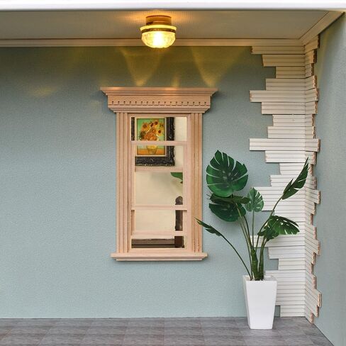 iLAND Dollhouse Accessories on 1/12 Scale, Wooden Dollhouse Window w/Molding in Neoclassical Style in Kuwait