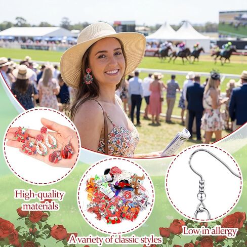 Nosiny 36 Pairs Derby Race Horse Earrings Bulk Funny Riding Horse Earrings for Women Rose Horseshoe Racing Gifts Derby Jewelry in Saudi Arabia