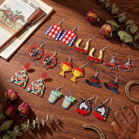 Nosiny 36 Pairs Derby Race Horse Earrings Bulk Funny Riding Horse Earrings for Women Rose Horseshoe Racing Gifts Derby Jewelry in Saudi Arabia
