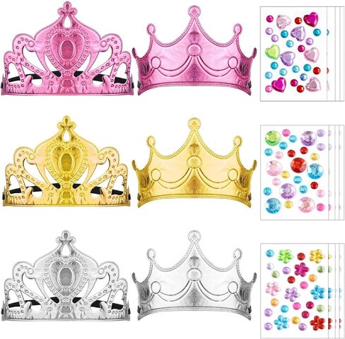 18 Pieces DIY Crowns Set Include 6 Pieces Foam Princess Crowns and 12 Pieces Crystal Diamond Sticker for Kids in Kuwait