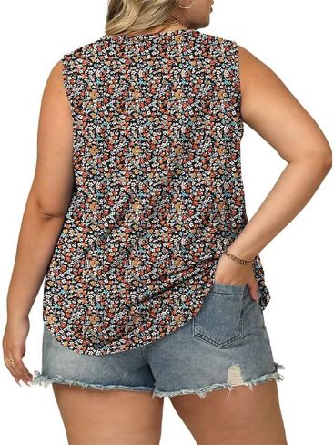 Plus-Size-Tank-Tops for Women Summer Sleeveless Keyhole Tshirts Dressy Casual Pleated Blouses in Saudi Arabia