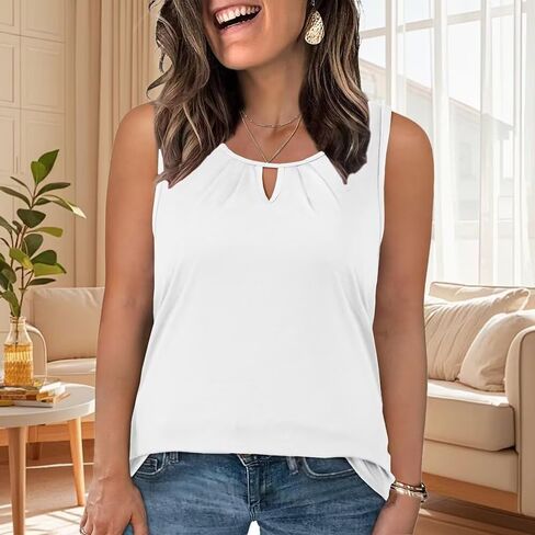Plus-Size-Tank-Tops for Women Summer Sleeveless Keyhole Tshirts Dressy Casual Pleated Blouses in Saudi Arabia