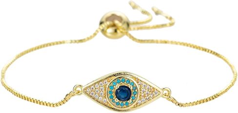 عين الشر همسة سوار اليد للنساء لذيذ 14K الذهب الأبيض مطلي الزركون البطانة العين سحر سلسلة سوار قابل للتعديل الحد الأدنى مجوهرات in Kuwait
