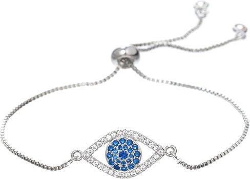 Evil Eye Hamsa Hand Bracelet for Women Dainty 14K White Gold Plated Zircon Inlay Eye Charm Chain Bracelet Adjustable Minimalist Jewelry in Saudi Arabia