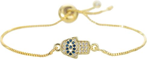 Evil Eye Hamsa Hand Bracelet for Women Dainty 14K White Gold Plated Zircon Inlay Eye Charm Chain Bracelet Adjustable Minimalist Jewelry in Saudi Arabia