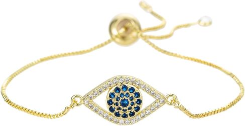 Evil Eye Hamsa Hand Bracelet for Women Dainty 14K White Gold Plated Zircon Inlay Eye Charm Chain Bracelet Adjustable Minimalist Jewelry in Saudi Arabia