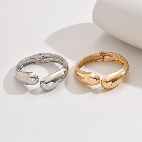 Gold Bangle Set 2PCS Silver and Gold Chunky Bracelets Non Tarnish Trendy Jewelry in Saudi Arabia