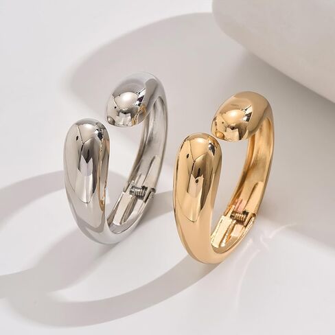 Gold Bangle Set 2PCS Silver and Gold Chunky Bracelets Non Tarnish Trendy Jewelry in Saudi Arabia