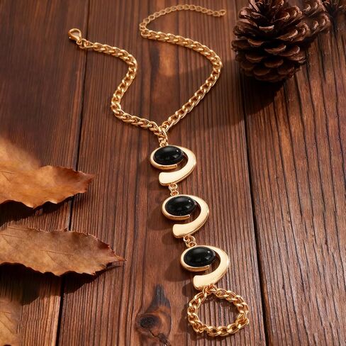 Boho Open Bracelet Ring Set for Women Black and Gold Jewelry Set Oval Cuff Bracelet Adjustable Ring Vintage Jewelry in Saudi Arabia