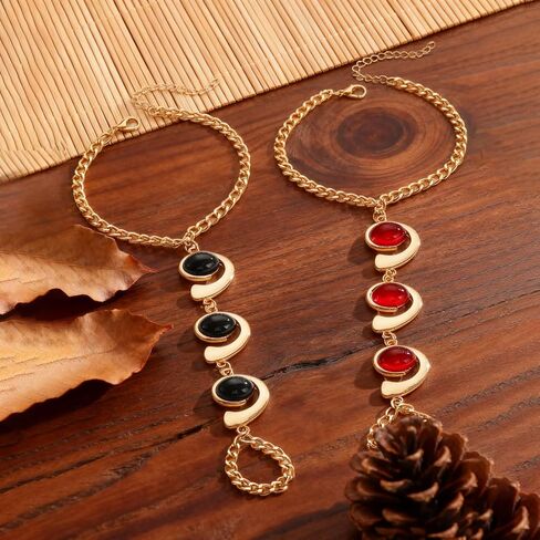 Boho Open Bracelet Ring Set for Women Black and Gold Jewelry Set Oval Cuff Bracelet Adjustable Ring Vintage Jewelry in Saudi Arabia