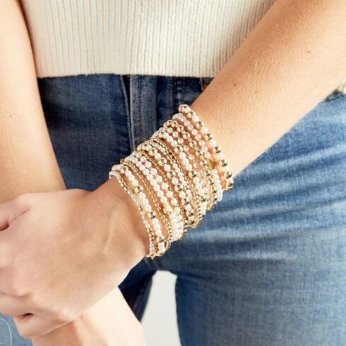 Gold Cross Pearl Beads Bracelet Stack for Women,Dainty White Stackable Bracelets Charm Handmade Fashion Jewelry Gifts in Kuwait